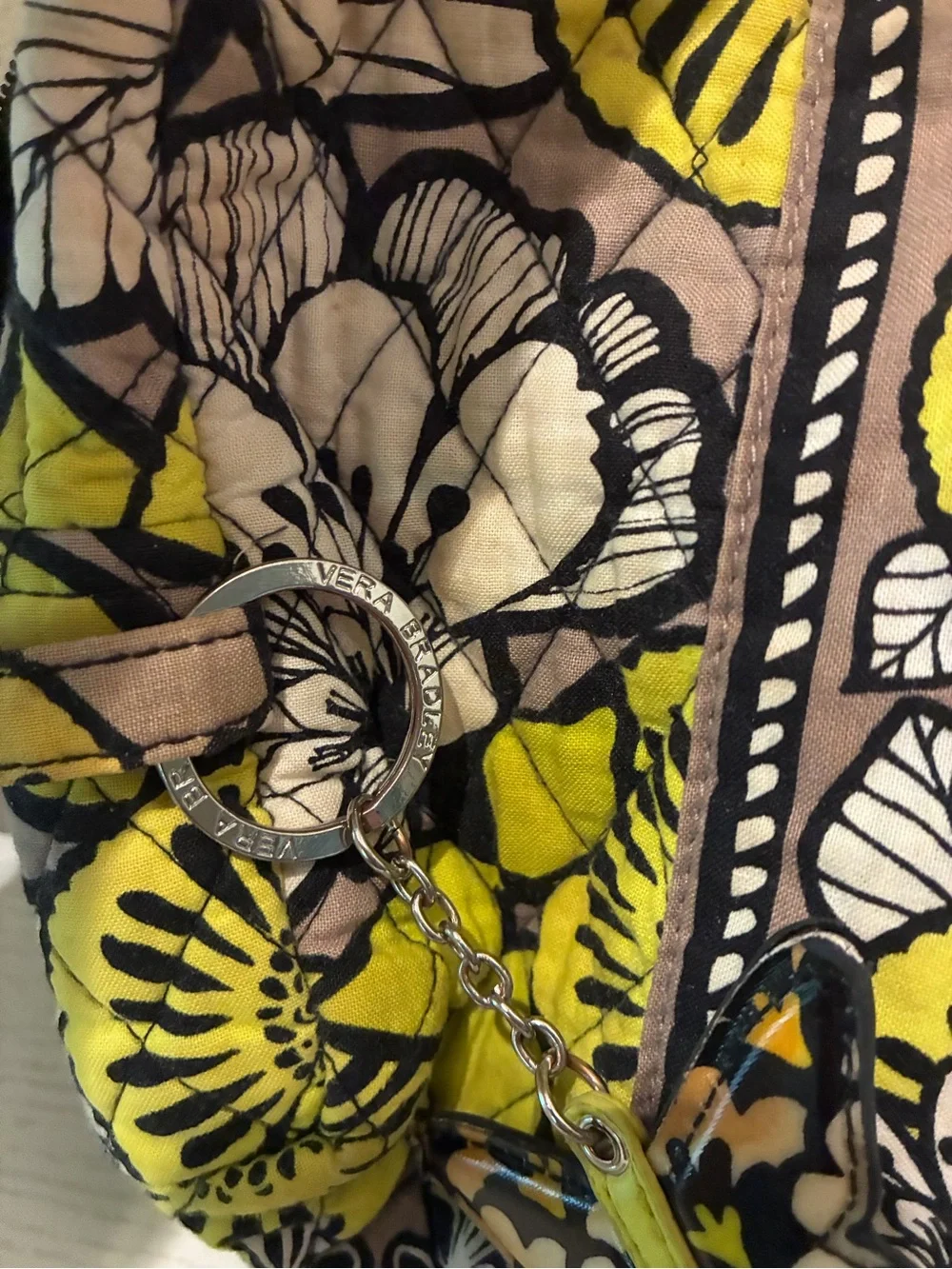 Vera Bradley Yellow White Black Floral Quilted Cosmetic Bag